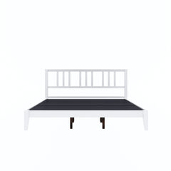 Prime Rattle Pod Solid Wood Queen Size Bed in White Finish