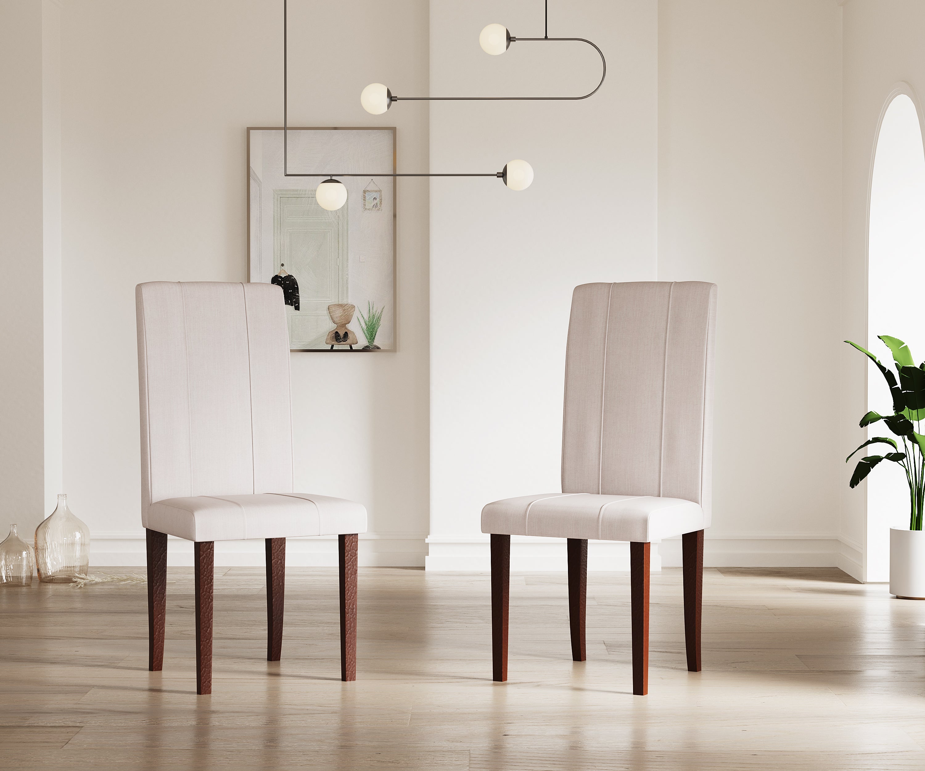 ELITE Mulberry Solid Wood 4-Seater Dining Table | 4-Fully Cushioned Fabric Dining Chair in Walnut Finish
