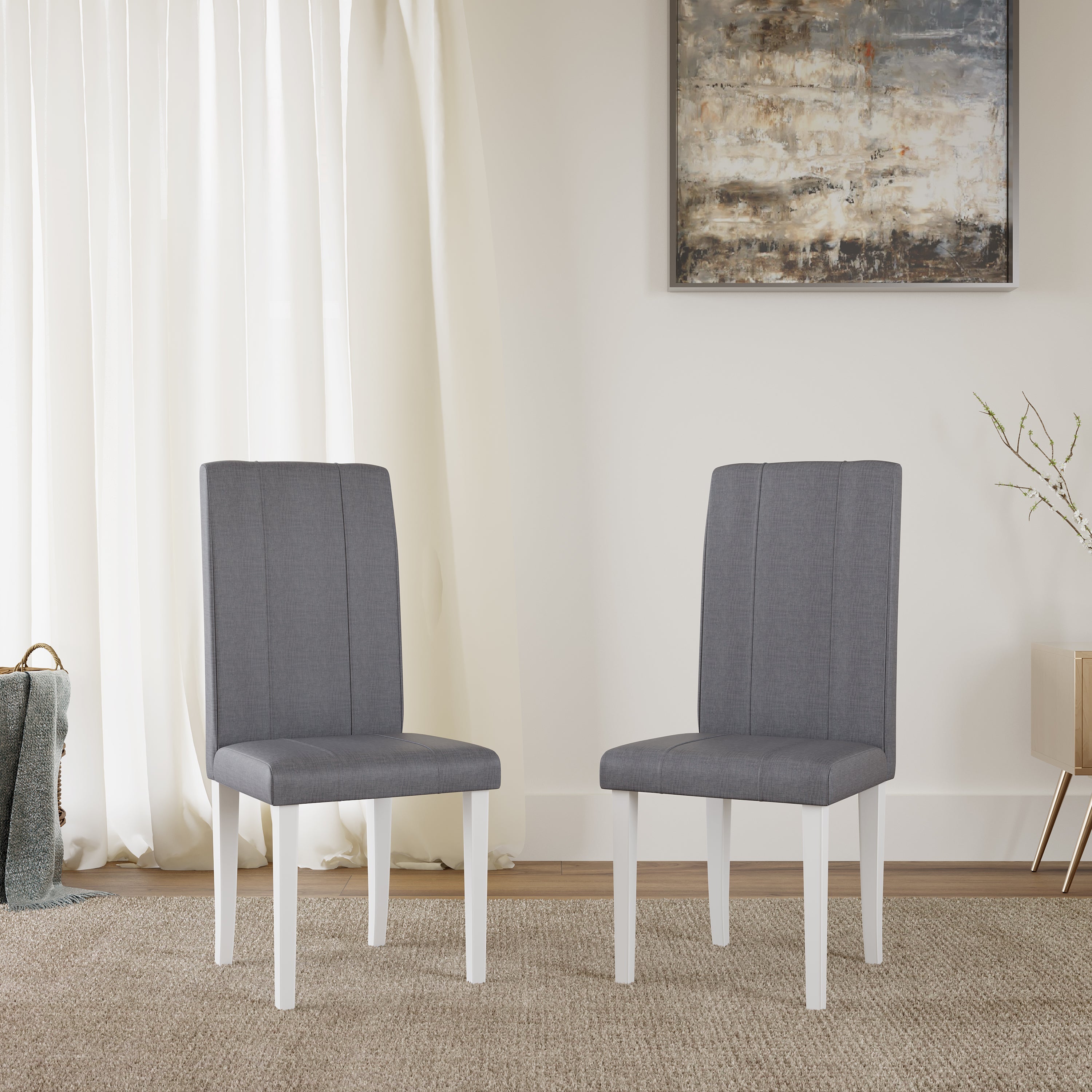 ELITE Elderberry Solid Rubber Wood 6-Seater Dining Table | 6-Fully Cushioned Fabric Dining Chairs in White Finish