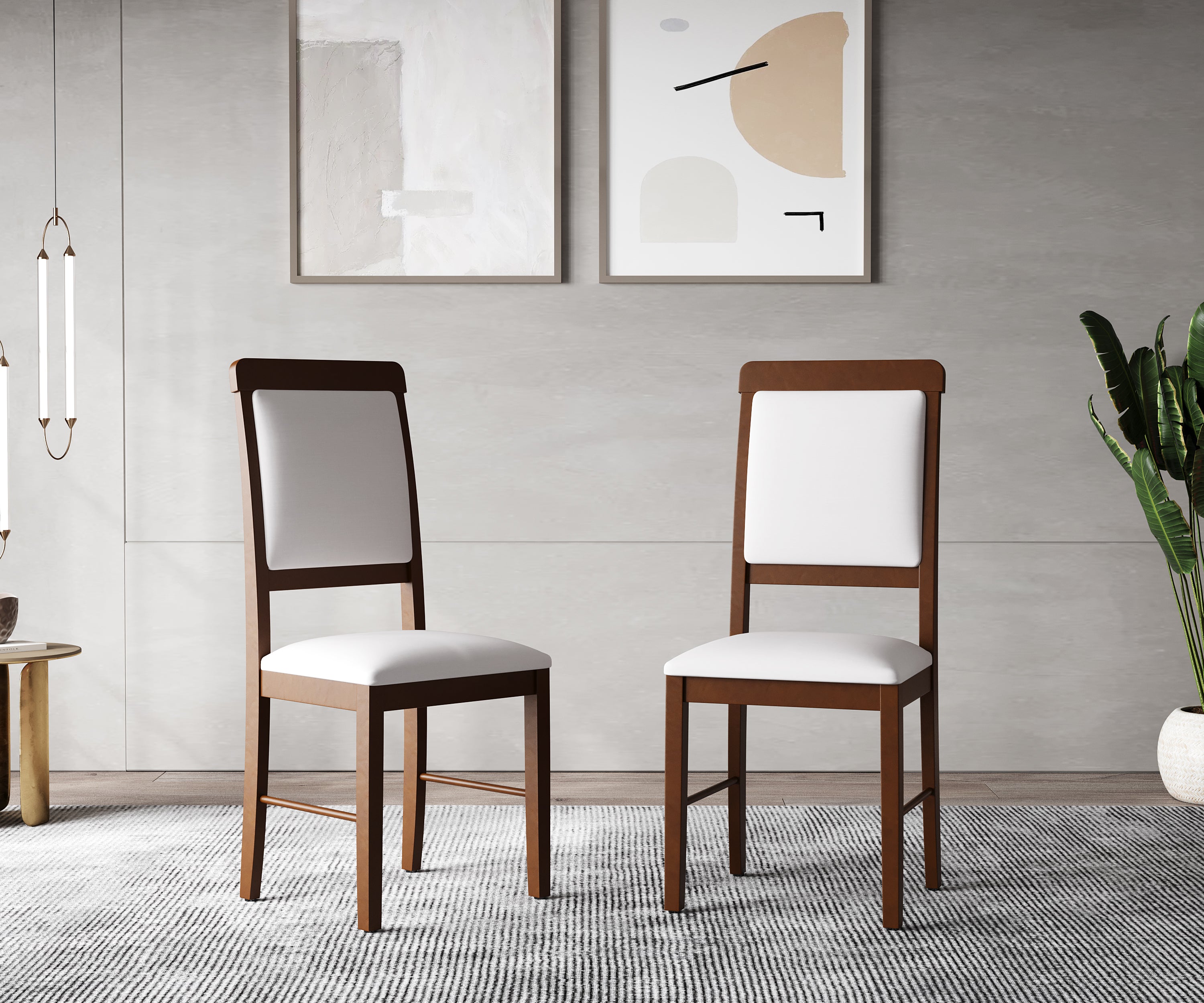 PREMIUM Mulberry Solid Wood 4-Seater Dining Table | 4-Cushioned Fabric Dining Chair in Walnut Finish