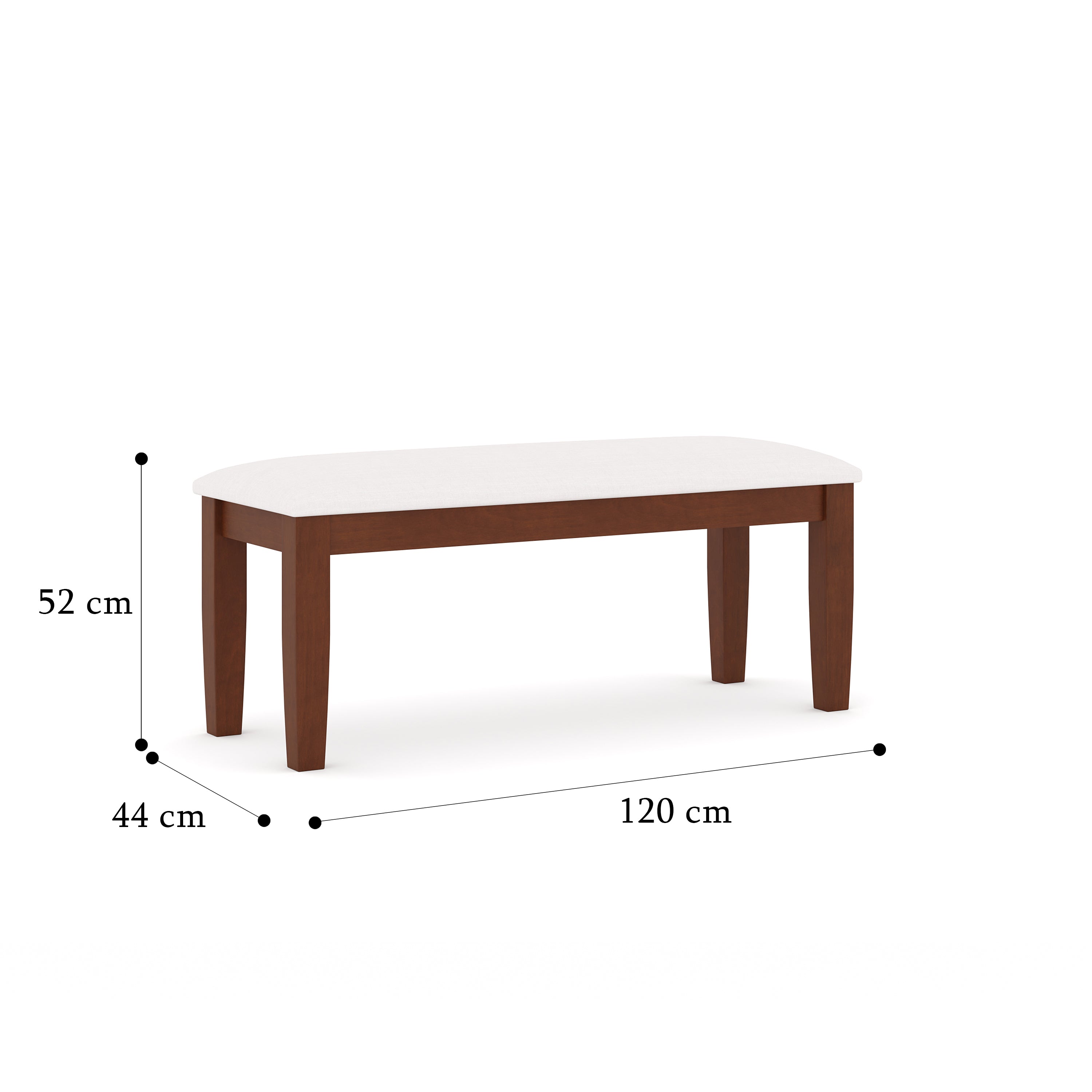 Premium Elderberry Rubber Wood 6-Seater Dining Table | 4-Fully Cushioned Fabric Dining Chairs | 1-Cushioned Fabric Dining Bench in Walnut Finish