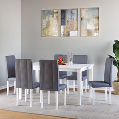 ELITE Elderberry Solid Rubber Wood 6-Seater Dining Table | 6-Fully Cushioned Fabric Dining Chairs in White Finish