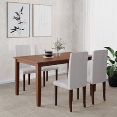 ELITE Mulberry Solid Wood 4-Seater Dining Table | 4-Fully Cushioned Fabric Dining Chair in Walnut Finish