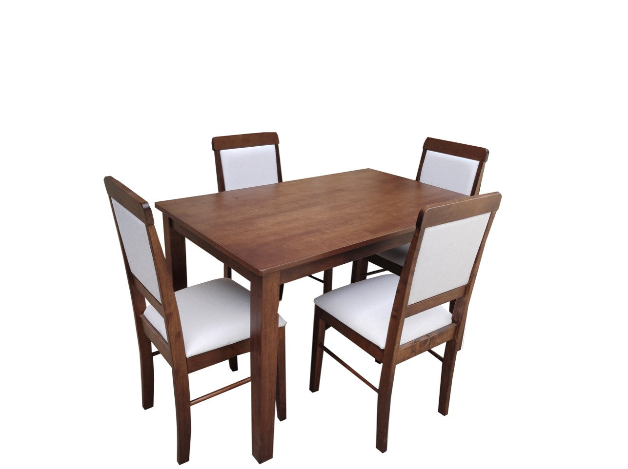 PREMIUM Mulberry Solid Wood 4-Seater Dining Table | 4-Cushioned Fabric Dining Chair in Walnut Finish