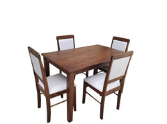 PREMIUM Mulberry Solid Wood 4-Seater Dining Table | 4-Cushioned Fabric Dining Chair in Walnut Finish