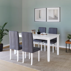 DELUXE Mulberry Solid Rubber Wood 4-Seater Dining Table | 4-Fully Cushioned Fabric Dining Chair in White Finish