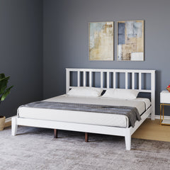 Prime Rattle Pod Solid Wood Queen Size Bed in White Finish