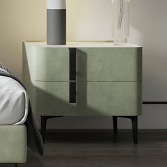 Trendy green bed side table in suede