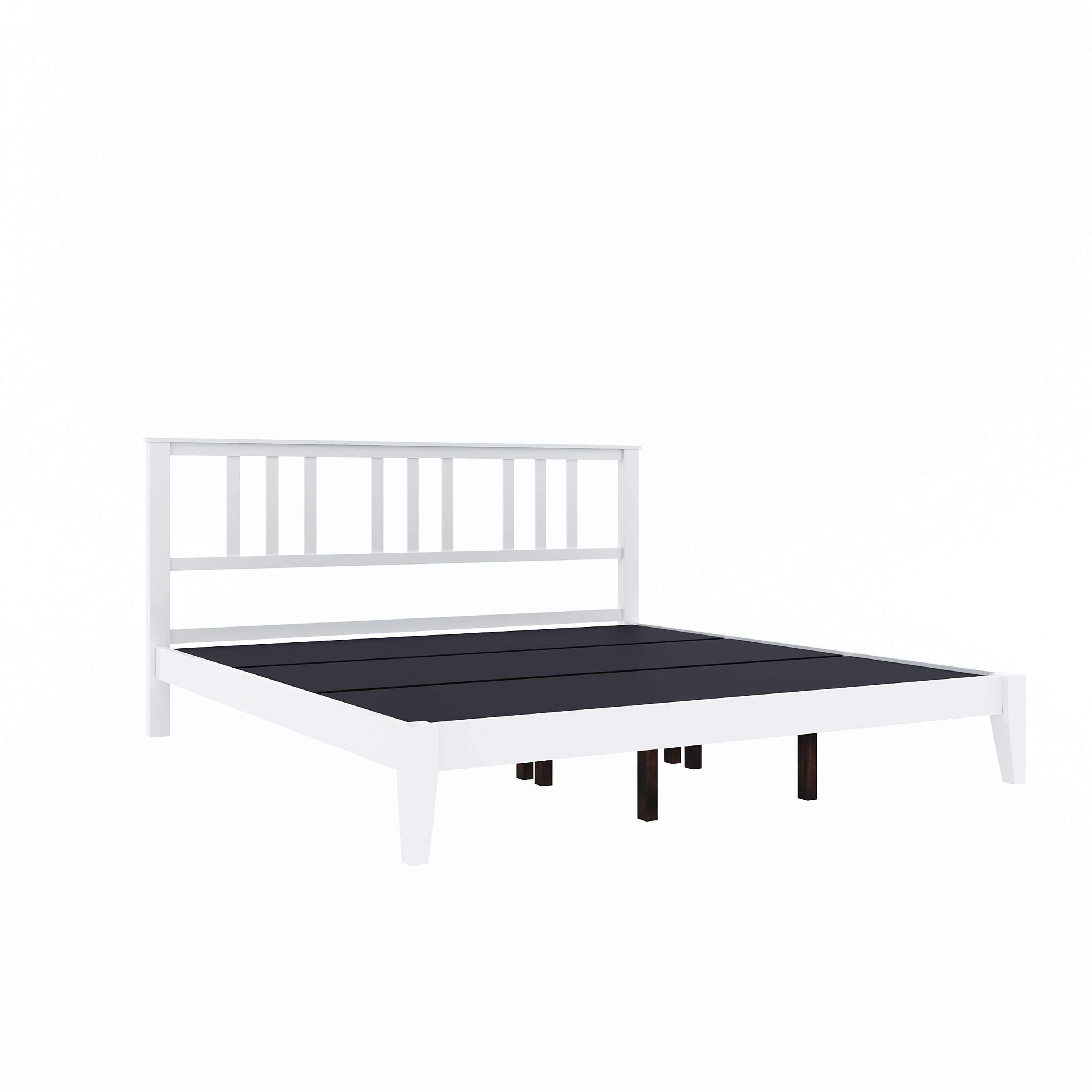 Prime Rattle Pod Solid Wood Queen Size Bed in White Finish