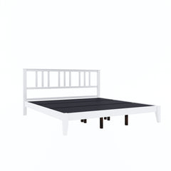 Prime Rattle Pod Solid Wood Queen Size Bed in White Finish
