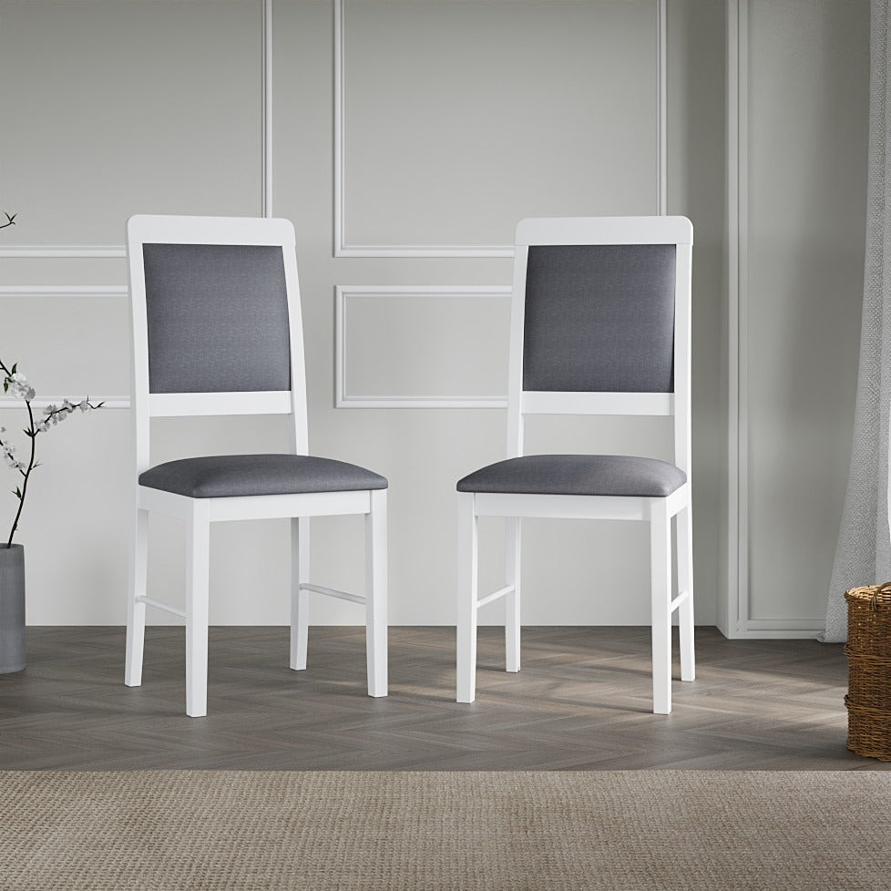 Prime Elderberry Solid Rubber Wood 6-Seater Dining Table | 4-Cushioned Fabric Dining Chairs | 1-Cushioned Fabric Dining Bench in White Finish