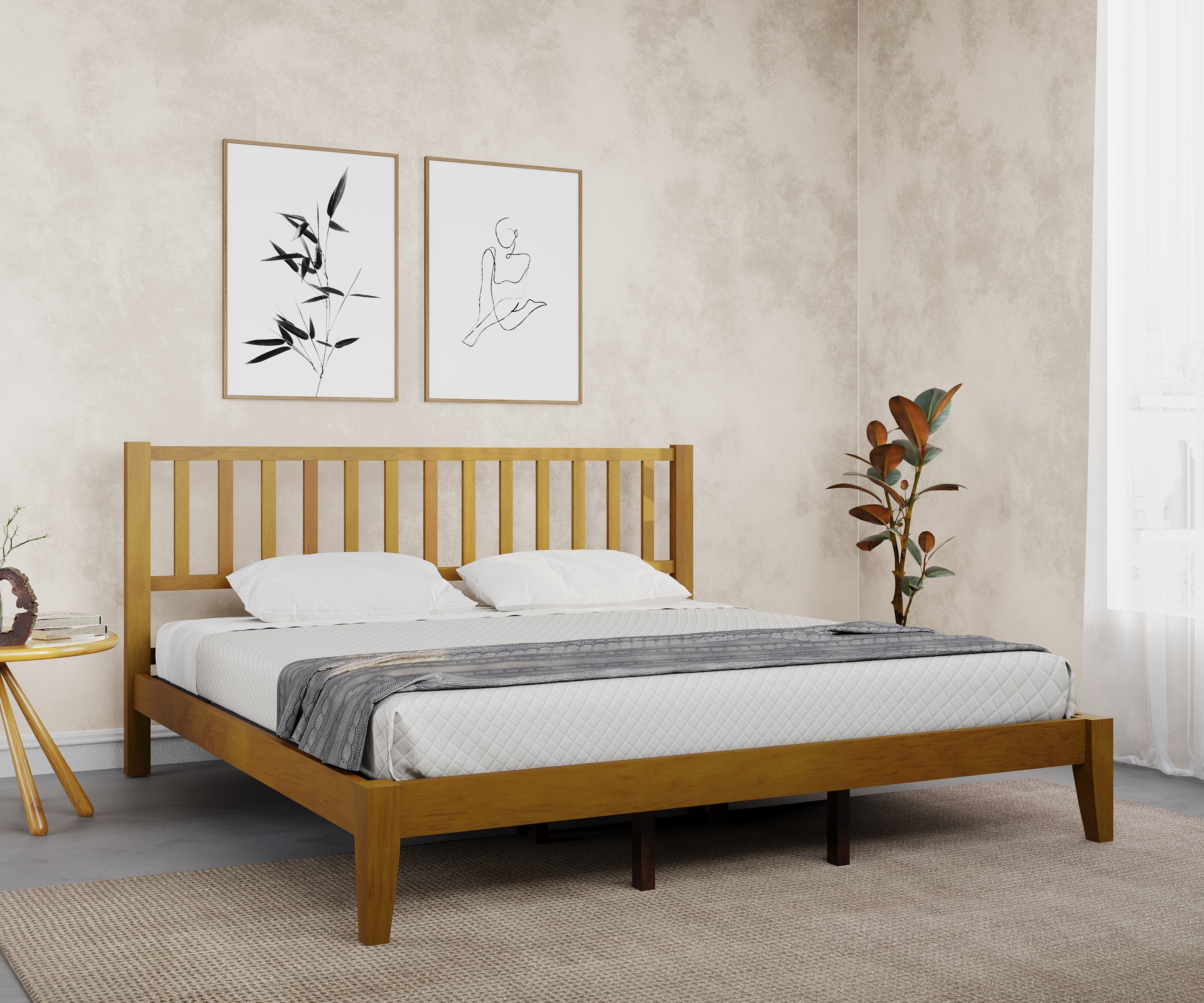 Prime Rohira Sturdy Wood Queen Size Bed Walnut Color