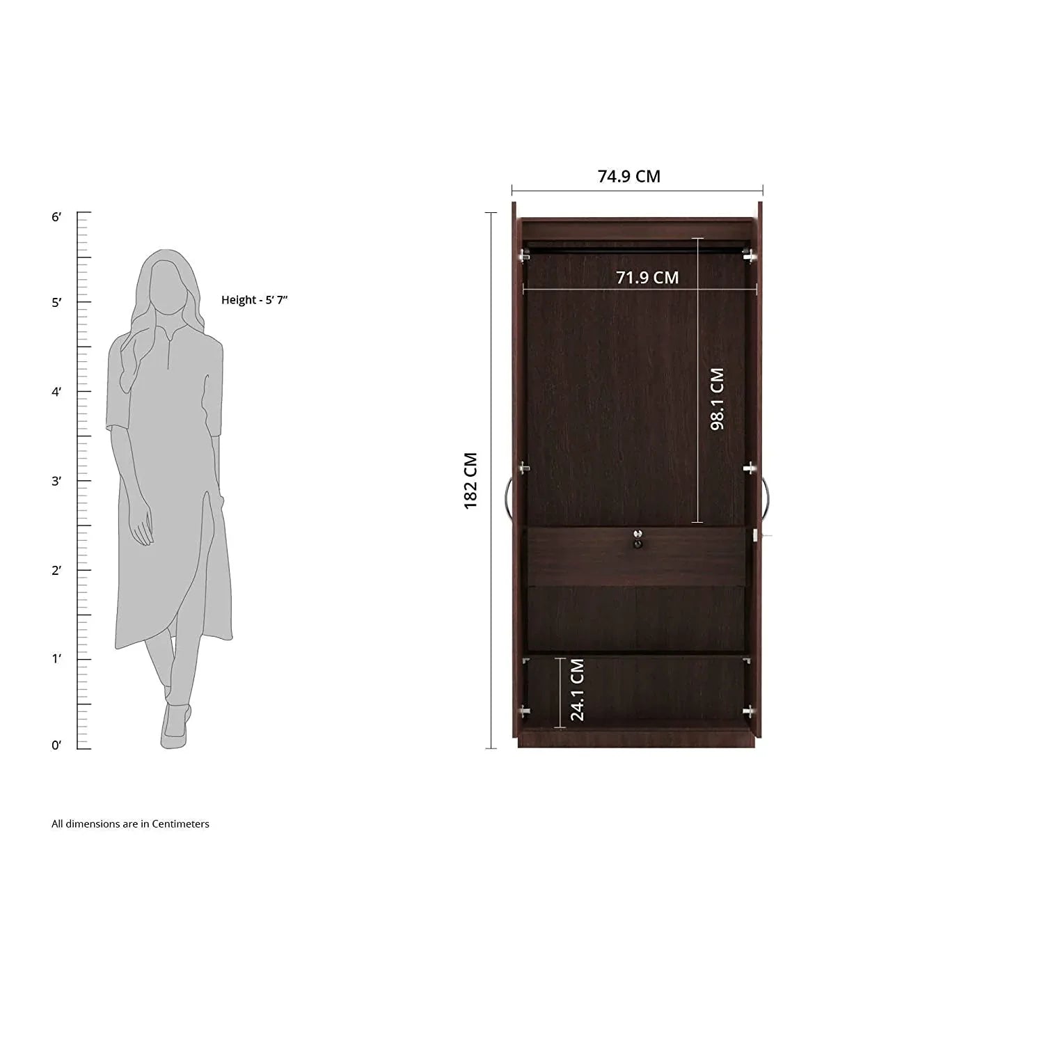 Luxury Engineered Wood Wardrobe 2 Doors