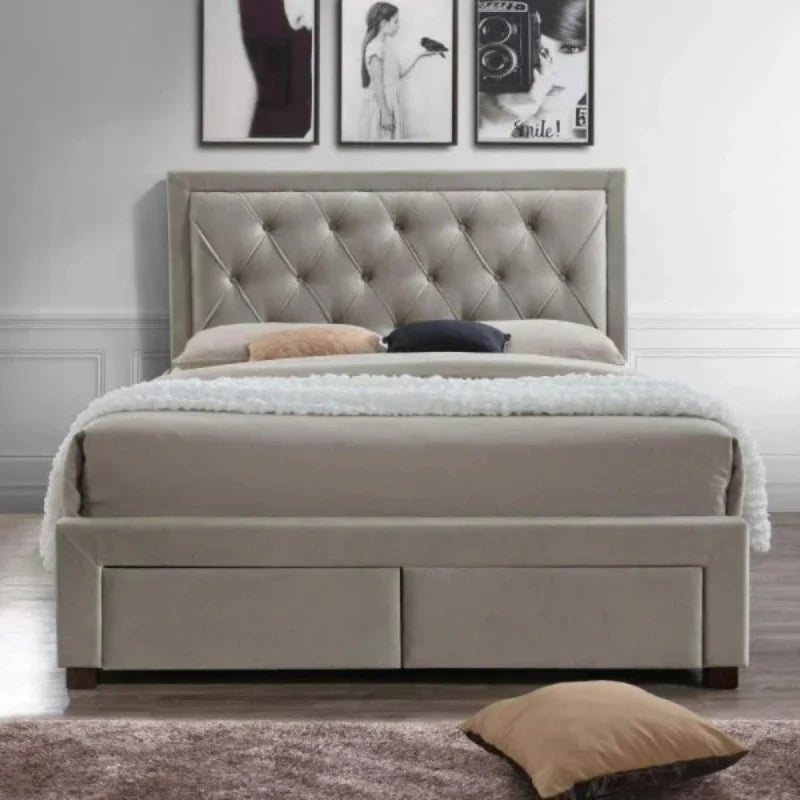 Zenith Upholstered Bed with Drawers Storage in Suede