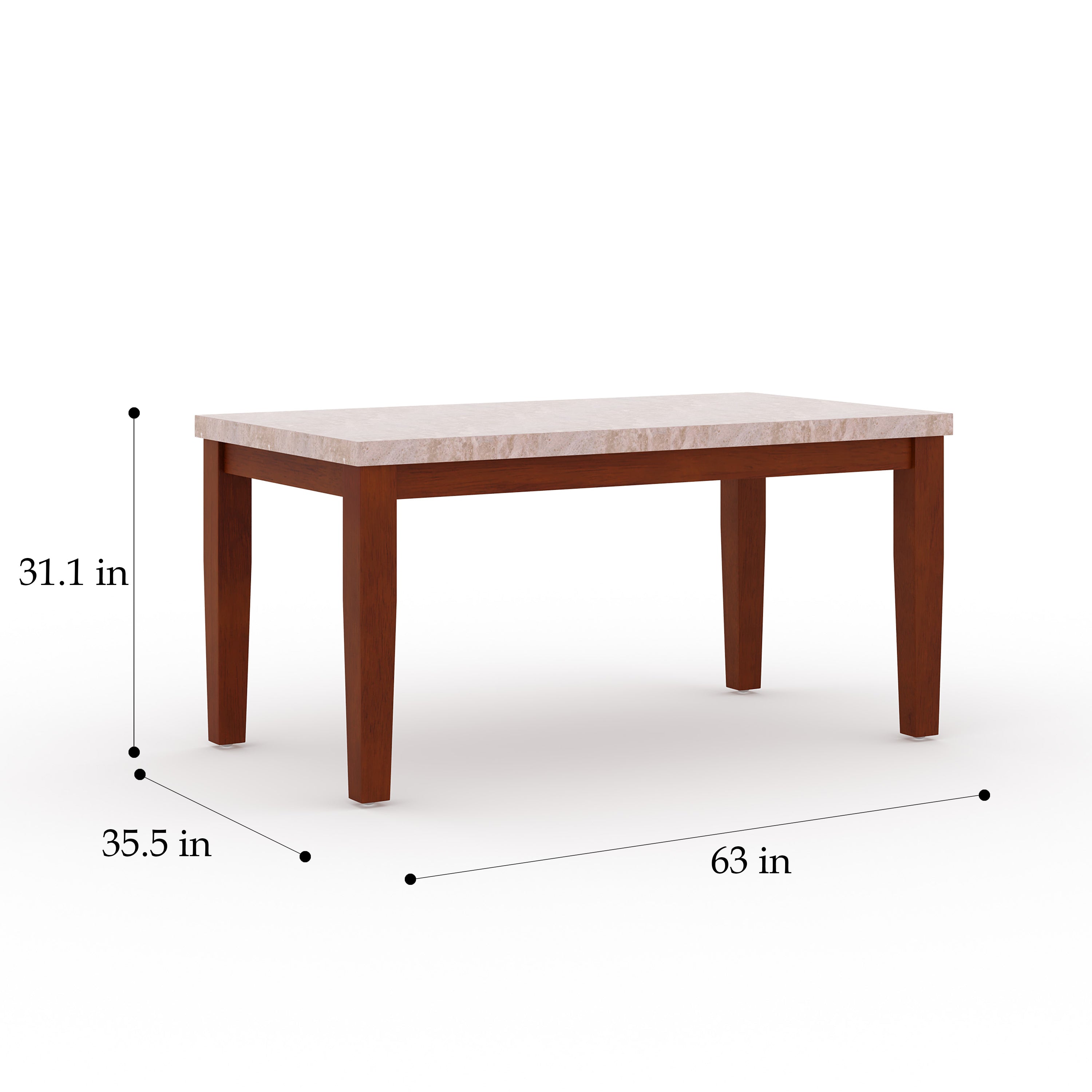 DELIGHT Anemone Solid Wood 6-Seater Marble Top Dining Table With 4 Upholstery Chairs And 1 Bench in Walnut Color