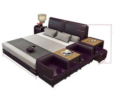 Cozy Soft Bed with Dresser Stool made of Leatherette