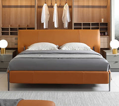 Opulent orange leatherette bed without storage