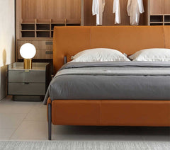 Opulent orange leatherette bed without storage