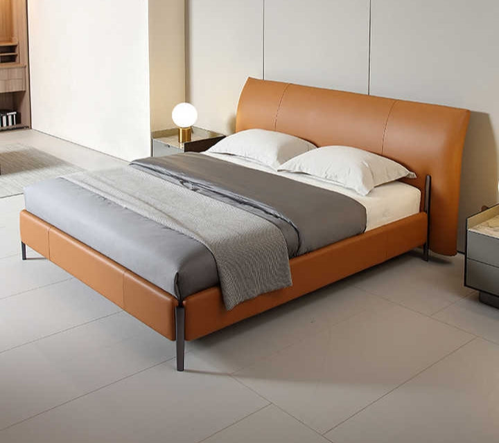 Opulent orange leatherette bed without storage