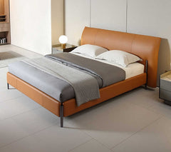 Opulent orange leatherette bed without storage