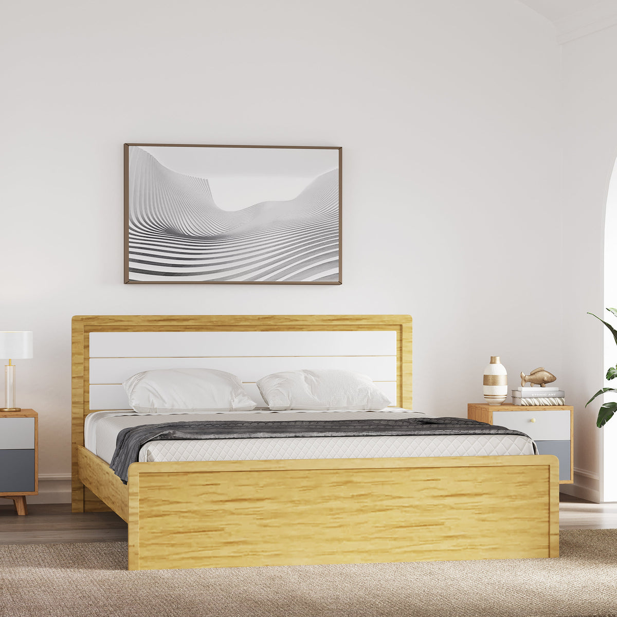 URBAN Cracus King Size Bed In Urban Teak With Frosty White Colour