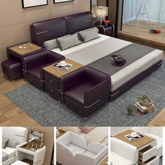Cozy Soft Bed with Dresser Stool made of Leatherette