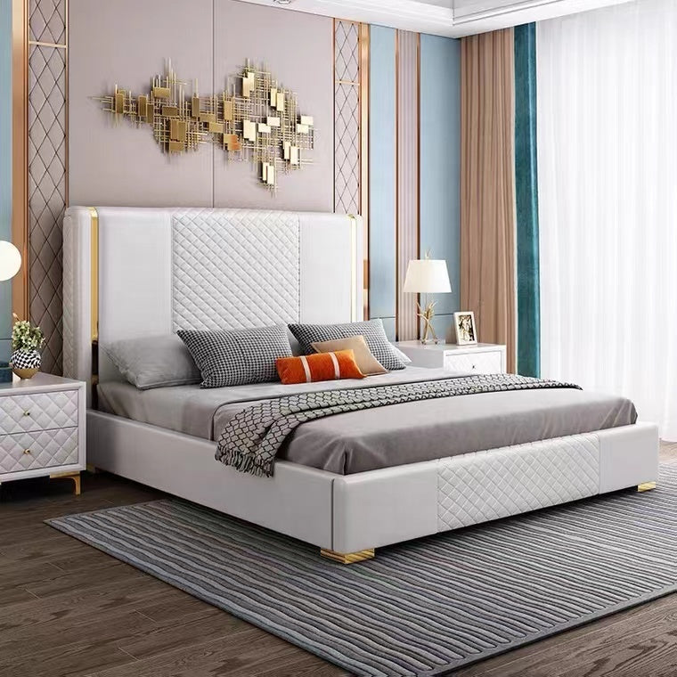 Stylish Elegant Bed with Storage in Leatherette