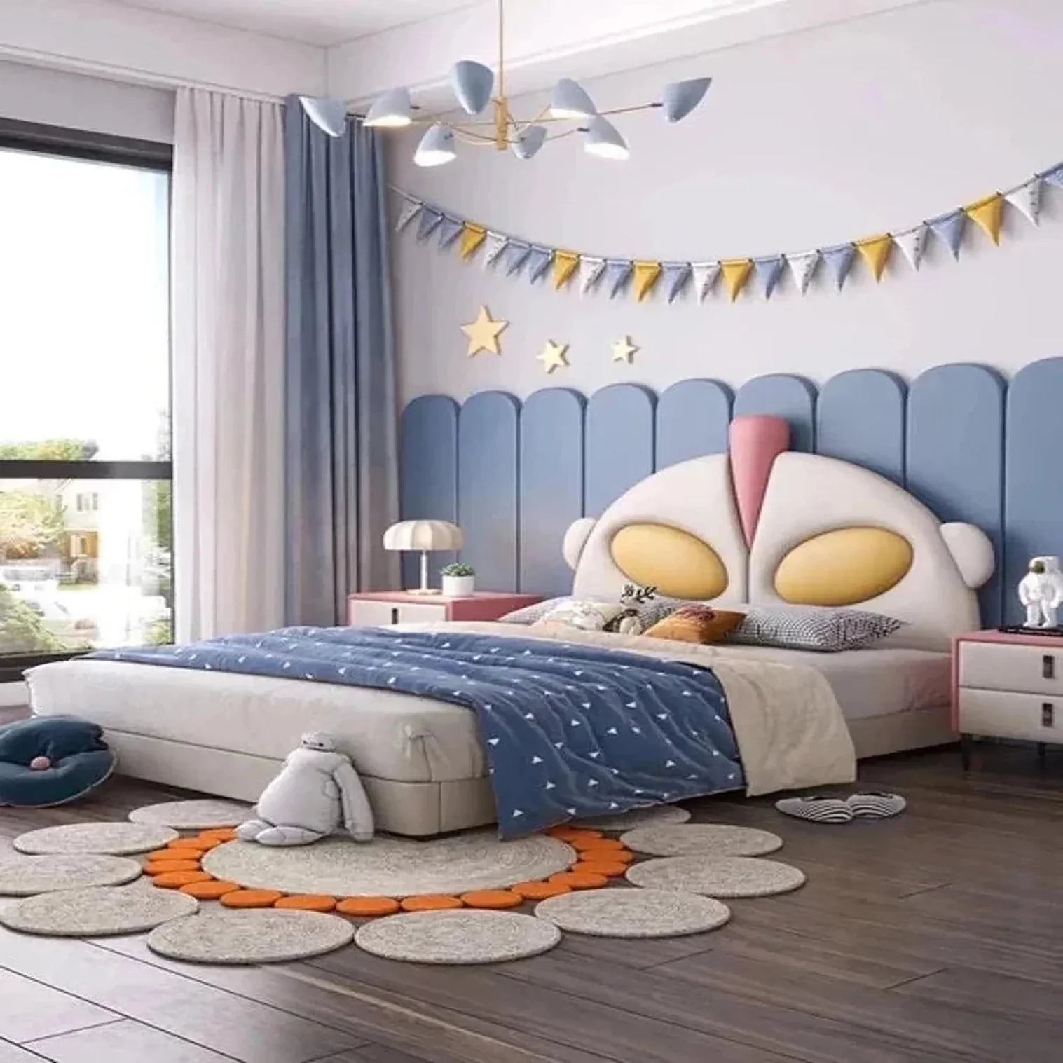 Cosmic Luxury Upholstered Kids Bed Without Storage in Leatherette