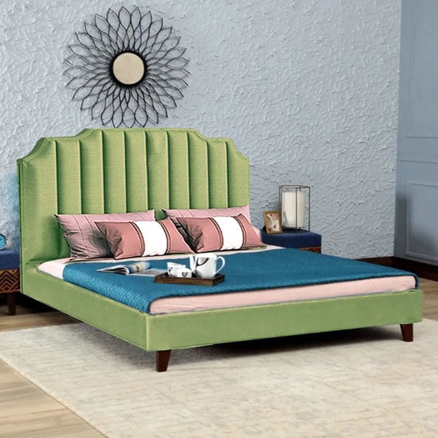 Single Luxury Upholstered Bed Without Storage In Suede
