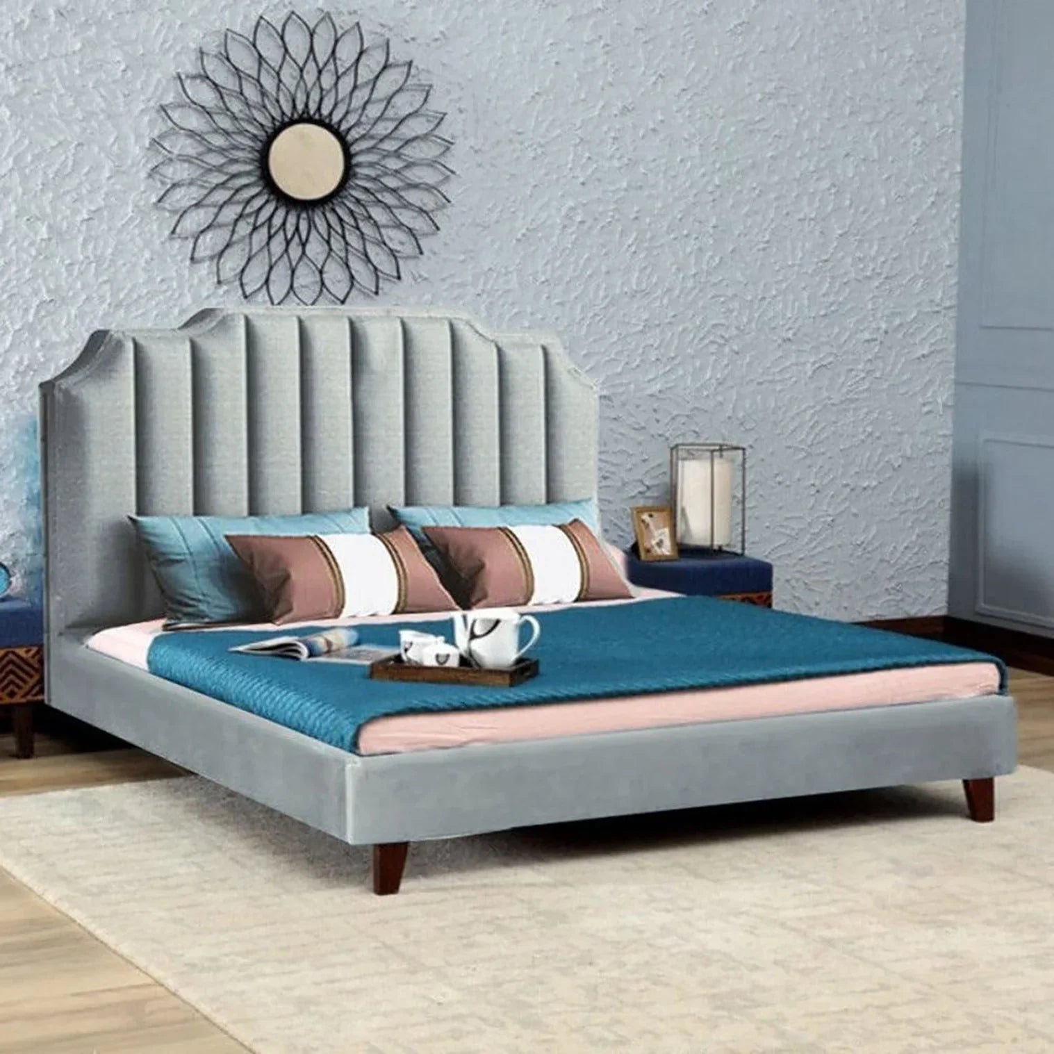 Single Luxury Upholstered Bed Without Storage In Suede