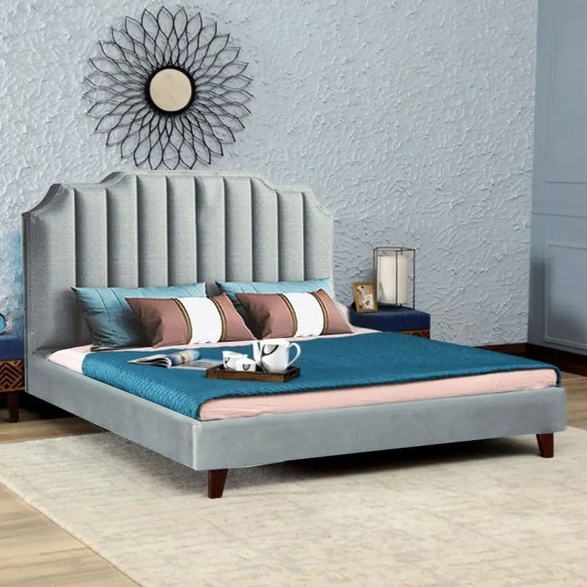 Single Luxury Upholstered Bed Without Storage In Suede