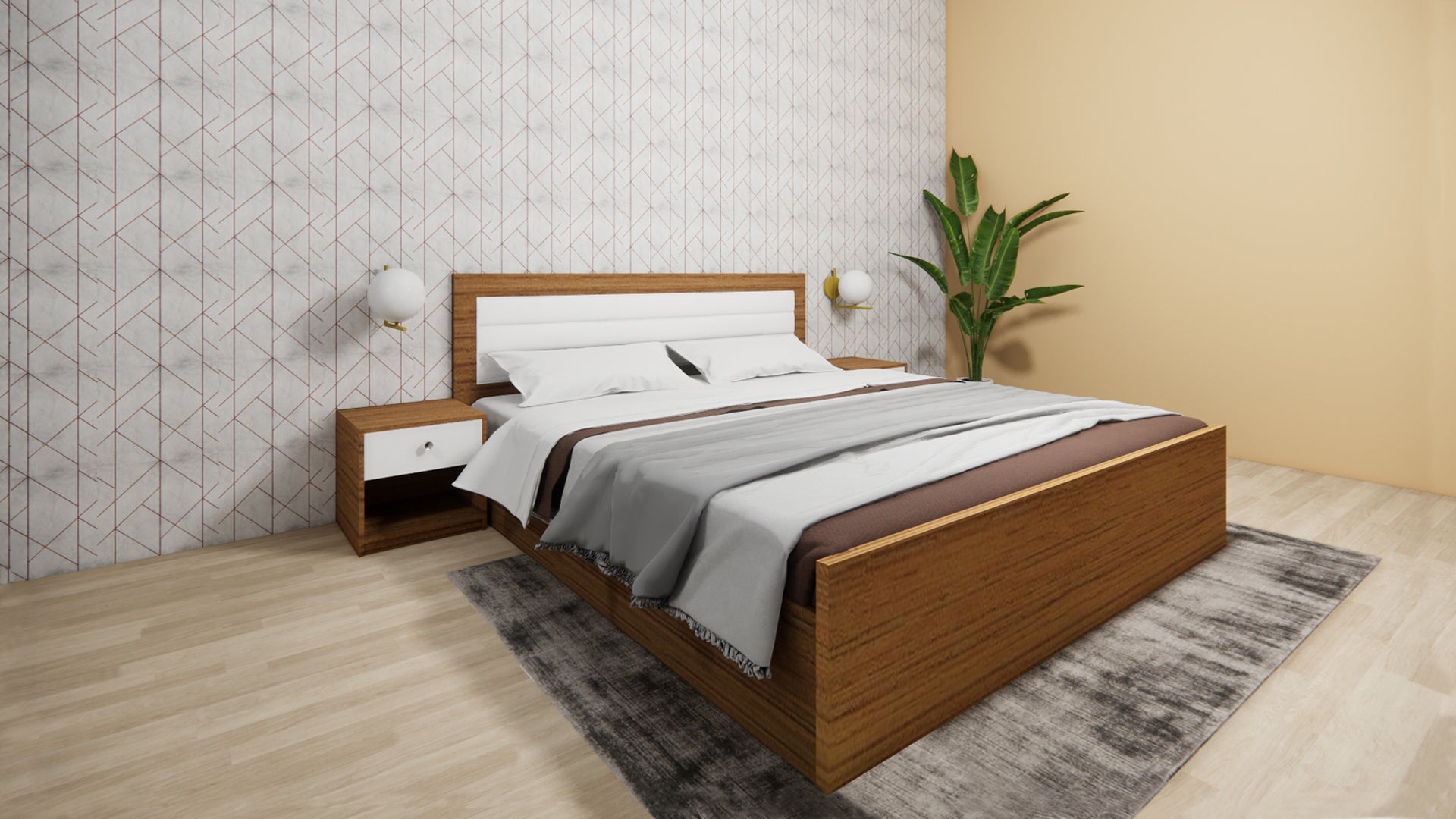 URBAN Cracus King Size Bed In Urban Teak With Frosty White Colour